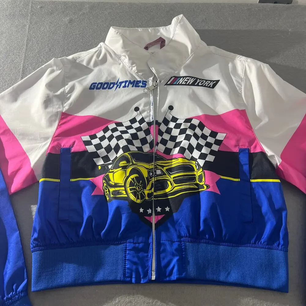 Pink Platinum Girls Racing Jacket Shorts Set Size L Checkered